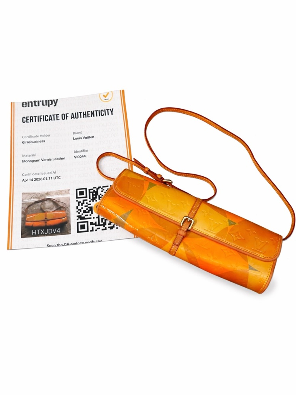 Authentic Louis Vuitton Orange Gradient Monogram Vernis Wristlet Shoulder Bag